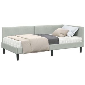 vidaXL Cadre de lit d'angle avec matelas 2 pcs Gris clair Velours