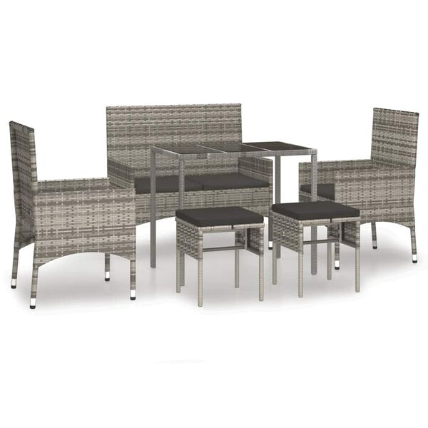vidaXL Salon de jardin 6 pcs avec coussins Gris R&eacute;sine tress&eacute;e