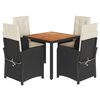vidaXL Ensemble &agrave; manger de jardin coussins 5pcs Noir R&eacute;sine tress&eacute;e