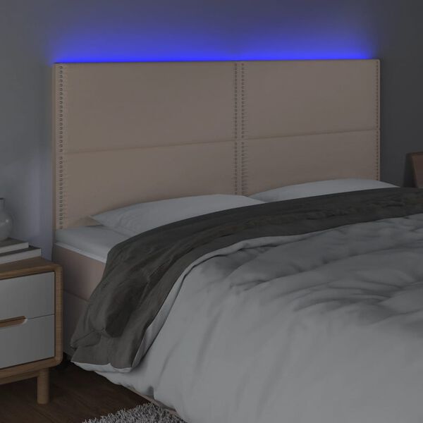 vidaXL T&ecirc;te de lit &agrave; LED Cappuccino 200x5x118/128 cm Similicuir