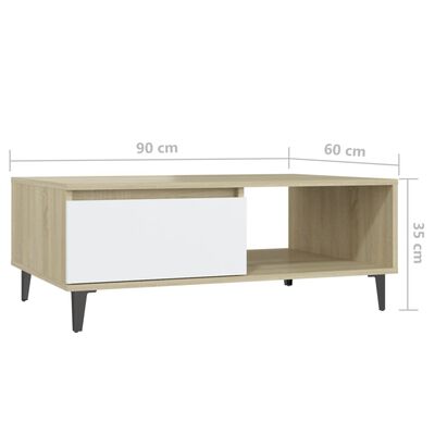 vidaXL Table basse Blanc et chêne sonoma 90x60x35 cm Aggloméré