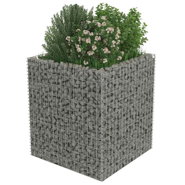 vidaXL Lit sur&eacute;lev&eacute; &agrave; gabion Acier galvanis&eacute; 90x90x100 cm