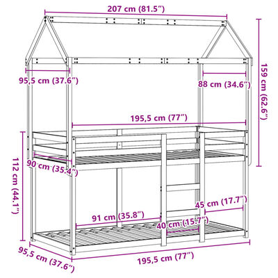 vidaXL Lit superposé sans matelas 90x190 cm bois de pin massif