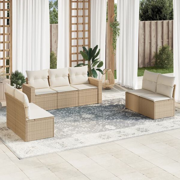 vidaXL Salon de jardin avec coussins 7 pcs beige r&eacute;sine tress&eacute;e