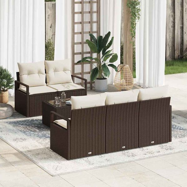 vidaXL Ensemble de Canap&eacute;s 6 pcs Marron et Cr&egrave;me polyrotin