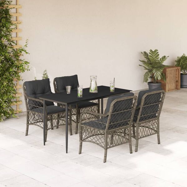 vidaXL Ensemble &agrave; manger de jardin 5 pcs coussins gris r&eacute;sine tress&eacute;e