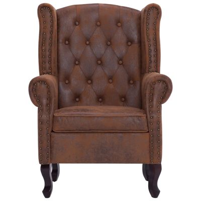 vidaXL Fauteuil Chesterfield et repose-pieds Marron Similicuir daim