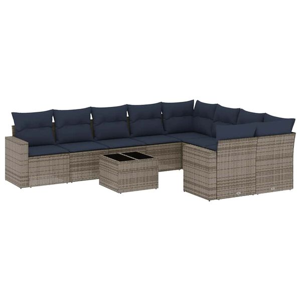 vidaXL Salon de jardin 10 pcs avec coussins gris r&eacute;sine tress&eacute;e
