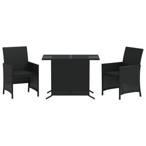 vidaXL Ensemble de bistro 3 pcs avec coussins noir r&eacute;sine tress&eacute;e
