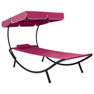vidaXL Lit de repos d'ext&eacute;rieur avec auvent et oreiller rose