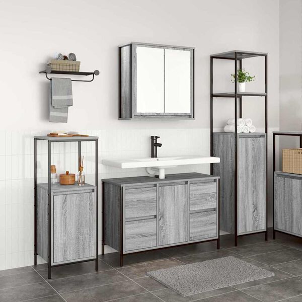 vidaXL Ensemble de mobilier de salle de bain 3 pcs Gris sonoma et Noir