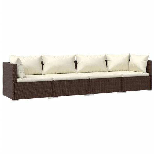 vidaXL Salon de jardin 4 pcs avec coussins R&eacute;sine tress&eacute;e Marron