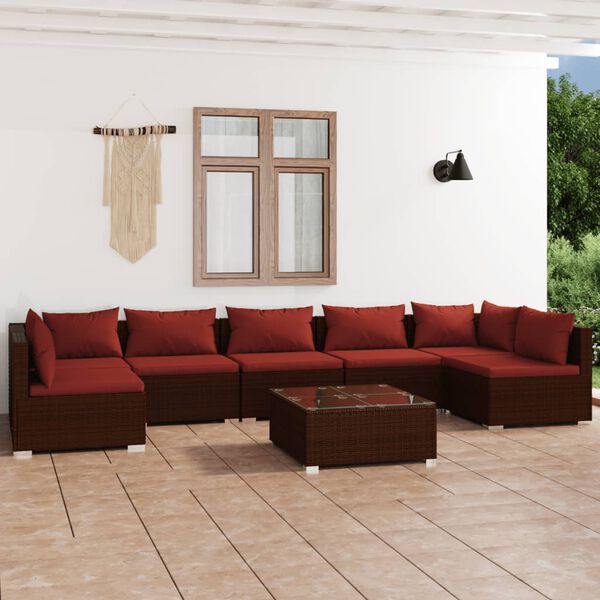 vidaXL Salon de jardin 8 pcs avec coussins R&eacute;sine tress&eacute;e Marron