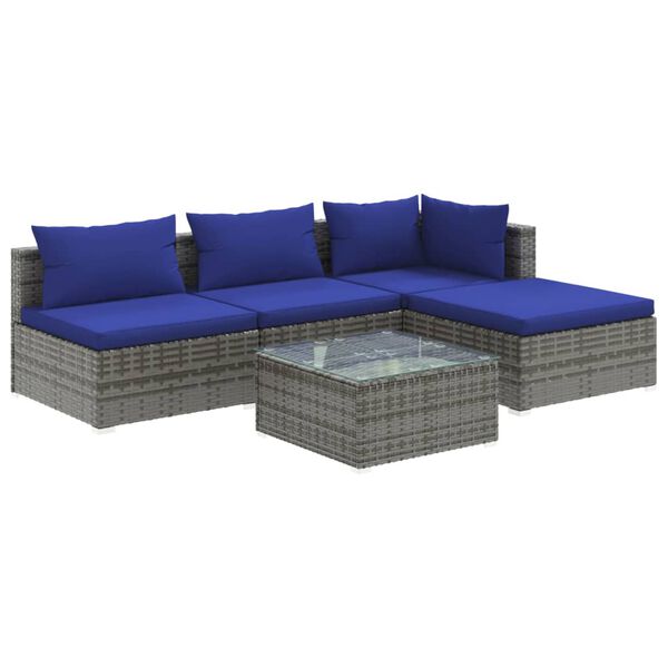 vidaXL Salon de jardin 5 pcs avec coussins r&eacute;sine tress&eacute;e gris