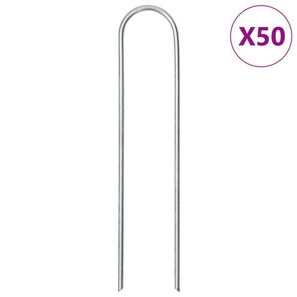 vidaXL Piquets de sol en forme de U 50 pcs 15x3,5 cm acier galvanisé