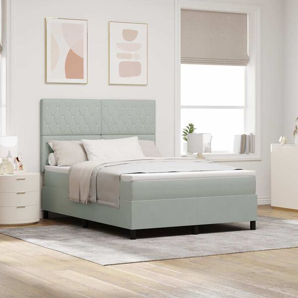 vidaXL Lit &agrave; ressort LED avec matelas Gris clair 160 x 200 cm tissu