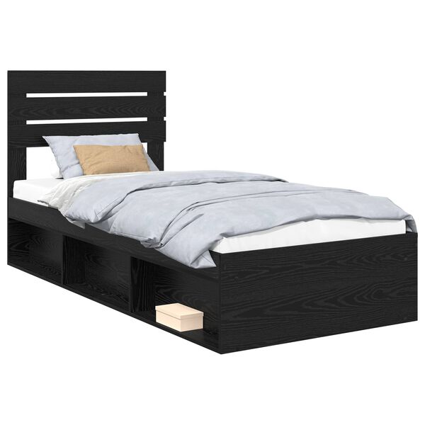 vidaXL Cadre de lit avec t&ecirc;te de lit Noir 100 x 200 cm Pin massif