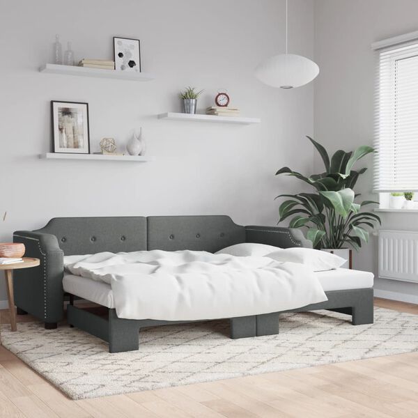 vidaXL Lit de jour avec gigogne sans matelas gris fonc&eacute; 100x200 cm