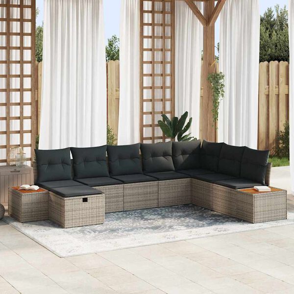 vidaXL Ensemble de canap&eacute; de jardin avec coussin 8 pcs Gris Poly rotin