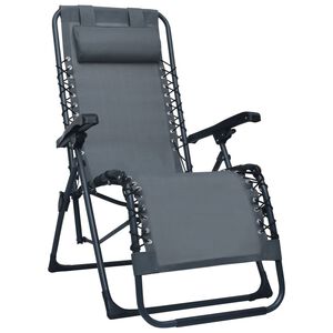 vidaXL Chaise pliable de terrasse Gris Textil&egrave;ne