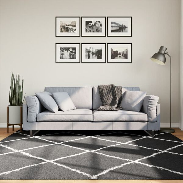 vidaXL Tapis shaggy &agrave; poils longs moderne noir et cr&egrave;me 200x200 cm