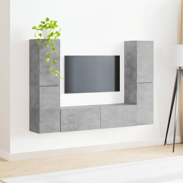 vidaXL Ensemble meuble TV 6 pcs Gris b&eacute;ton Bois d'ing&eacute;nierie