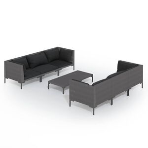 vidaXL Salon de jardin 7 pcs avec coussins R&eacute;sine tress&eacute;e Gris fonc&eacute;