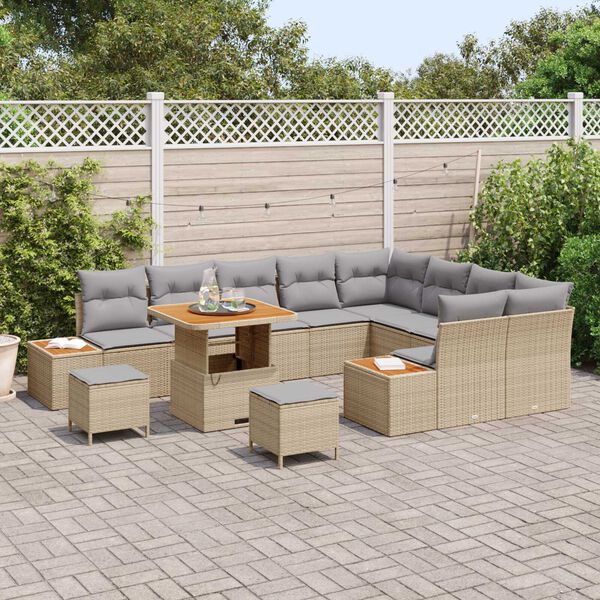 vidaXL Ensemble de canap&eacute; de jardin 12 pcs Beige Poly rotin