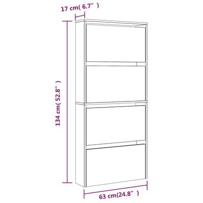 vidaXL Armoire à chaussures miroir 4 niveaux chêne marron 63x17x134 cm