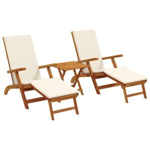 vidaXL Chaise longue inclinable et pliable 3 pcs Cr&egrave;me blanc