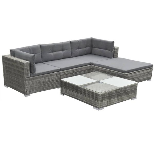 vidaXL Salon de jardin 5 pcs avec coussins r&eacute;sine tress&eacute;e gris