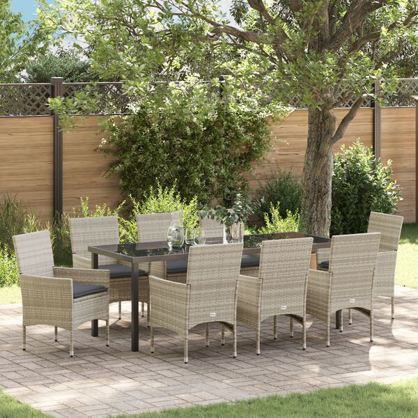 vidaXL Ensemble de salle &agrave; manger pour jardin 9 pcs Gris clair