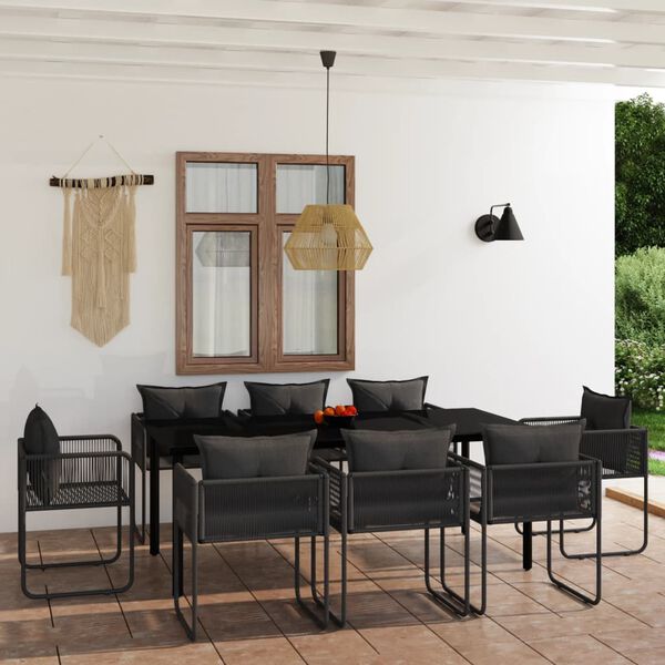 vidaXL Ensemble &agrave; manger de jardin 9 pcs Noir