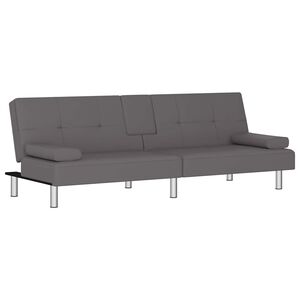 vidaXL Canap&eacute;-lit avec porte-gobelets gris similicuir