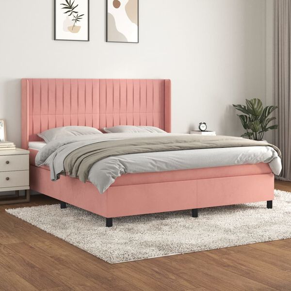 vidaXL Sommier &agrave; lattes de lit avec matelas Rose 180x200 cm Velours