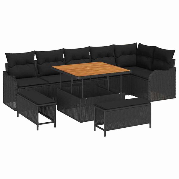 vidaXL Ensemble de canap&eacute; de jardin avec coussin 9 pcs Noir polyrotin