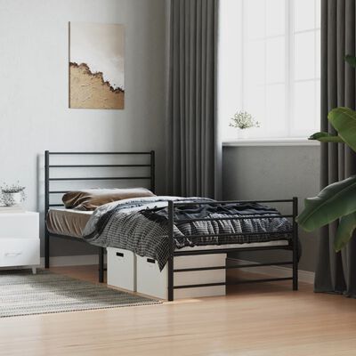 vidaXL Cadre de lit métal sans matelas avec pied de lit noir 107x203cm