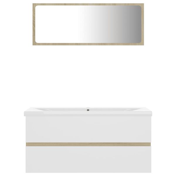 vidaXL Ensemble de meubles de bain Blanc et ch&ecirc;ne sonoma Agglom&eacute;r&eacute;