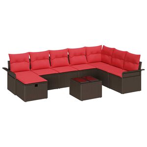 vidaXL Ensemble de canap&eacute; de jardin 9 pcs Marron et rouge polyrotin