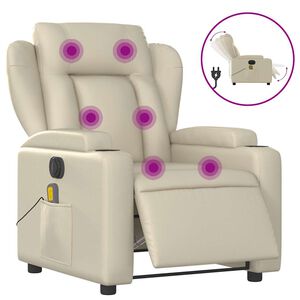 vidaXL Fauteuil de massage inclinable &eacute;lectrique cr&egrave;me similicuir