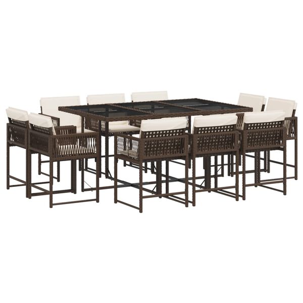 vidaXL Ensemble &agrave; manger de jardin et coussins 11 pcs marron rotin