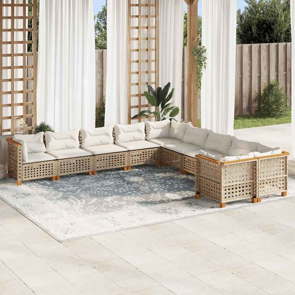 vidaXL Salon de jardin avec coussins 10 pcs beige résine tressée
