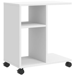 vidaXL Table d'appoint avec roues blanc 50x30x55 cm bois d'ing&eacute;nierie