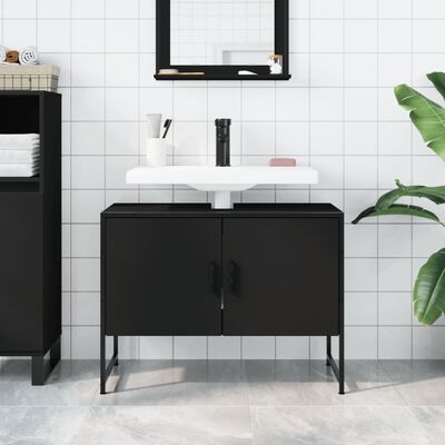 vidaXL Armoire lavabo de salle de bain noir 80x33x60cm bois ingénierie