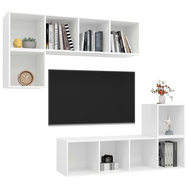 vidaXL Ensemble de meuble TV 4 pcs Blanc Bois d'ingénierie