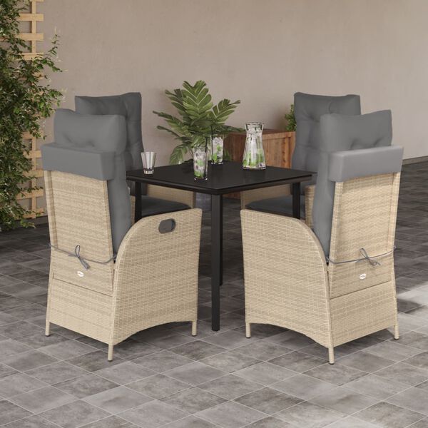 vidaXL Ensemble &agrave; manger de jardin avec coussins 5pcs Beige poly rotin