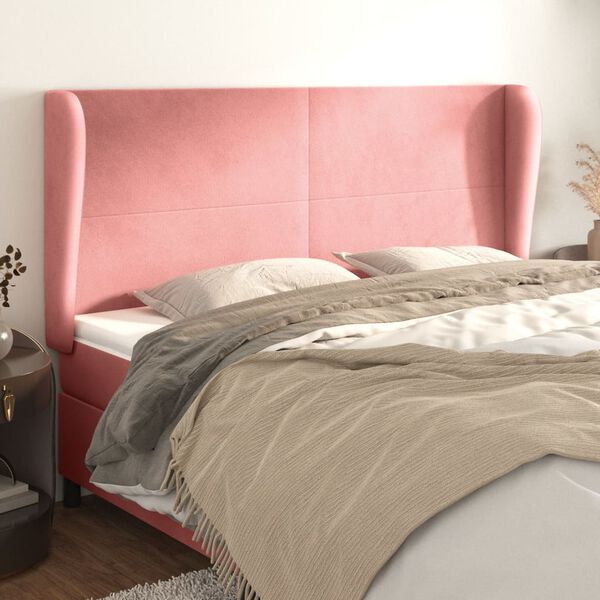 vidaXL T&ecirc;te de lit avec oreilles Rose 203x23x118/128 cm Velours