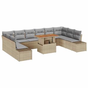 vidaXL Ensemble de canap&eacute; de jardin avec coussin 11 pcs Beige et gris