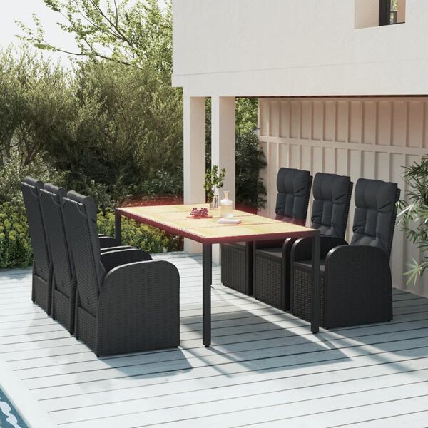 vidaXL Ensemble à manger de jardin coussins 7pcs Noir Résine tressée
