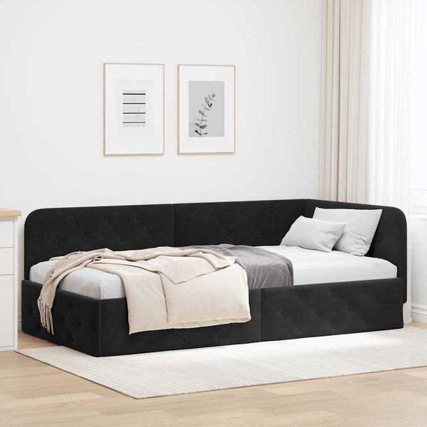 vidaXL Cadre de lit d'angle avec t&ecirc;te de lit Noir 90 x 200 cm Velours